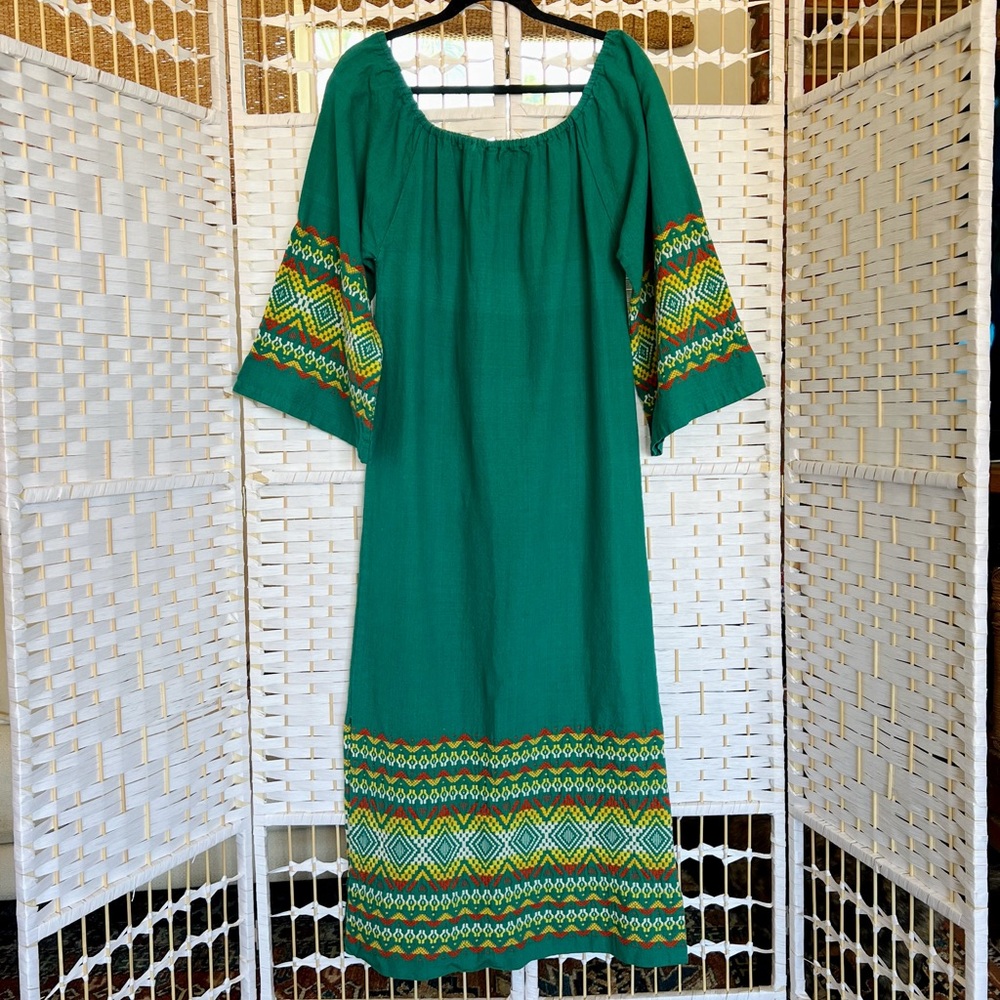 Vintage 1970’s Guatemalan turquoise dress with embroidery